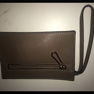 taupe faux leather wristlet
